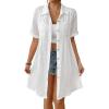 imageBsubseach Swimsuit Cover Up for Women Short Sleeve Button Down Blouse Bathing Suit Cover Ups Cotton Beach Shirt DressWhite