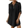imageBsubseach Swimsuit Coverup for Women 34 Sleeve Bathing Suit Cover Up Polo Shirt Beach Dress Vacation OutfitsBlack