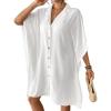 imageBsubseach Swimsuit Coverup for Women Lapel Collar Bathing Suit Cover Up for Swimwear Button Down Beach Shirt DressesWhite