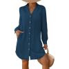imageBsubseach Swimsuit Coverup for Women Long Sleeve Bathing Suit Cover Up Blouse Button Down Shirt Dress Beach Vacation ClothesNavy Blue