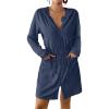 imageBsubseach Terry Cloth Cover Up  Women Zip Up Long Sleeve Swimsuit Coverup Hooded Bath Robes with PocketsNavy Blue