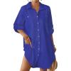 imageBsubseach Terry Cloth Swim Cover Up for Women Cotton Bathing Suit Coverup Button Down Beach Shirt Robes with PocketsBlue