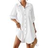 imageBsubseach Terry Cloth Swim Cover Up for Women Cotton Bathing Suit Coverup Button Down Beach Shirt Robes with PocketsWhite