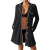 imageBsubseach Terry Cloth Swim Cover Up for Women Swimsuit Coverup Long Sleeve Button Down Bathing Suit Cover Ups with PocketsBlack