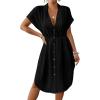 imageBsubseach Women 2025 Swimsuit Coverup Button Bathing Suit Cover Ups Short Sleeve Shirt Cover Up Dress Beach DressBlack