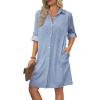 imageBsubseach Women Denim Shirt Dress Long Sleeve Button Down Casual Shirt Dresses with PocketsLight Blue
