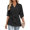 imageBsubseach Women Dressy Casual Blouse Long Sleeve Work Shirts Wrap Belted V Neck Business TopsBlack