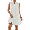 imageBsubseach Womens Casual Summer Dresses Sleeveless Linen Bubble Mini Short Dress Button Down Shirt Sundress with PocketsWhite
