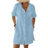 imageBsubseach Womens Swimsuit Cover Up Shirt Button Down Short Sleeve Bathingsuit Coverups Hooded Beach Coverup With PocketsSky Blue