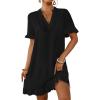 imageBsubseach Womens Swimsuit Cover Up Shirt Ruffle Short Sleeve Bathing Suit Coverups V Neck Flowy Ruffled Beach Bikini DressBlack