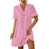 imageBsubseach Womens Swimsuit Cover Up Shirt Ruffle Short Sleeve Bathing Suit Coverups V Neck Flowy Ruffled Beach Bikini DressPink