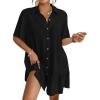 imageBsubseach Womens Swimsuit Coverup Button Down Bathing Suit Cover Up Swimwear Bell Sleeve Beach Shirt DressBlack