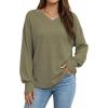 imageBsubseach Womens Waffle Knit Tops Long Sleeve V Neck Shirts Dressy Casual Blouse 2025 Fall Loose Tunic Top OutfitsArmy Green