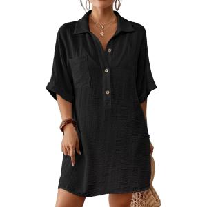 imageBsubseach Cover Ups for Swimwear Women Short Sleeve Beach Swimsuit Coverup Loose Shirt Dress 2025 Vacation OutfitsBlack