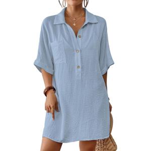 imageBsubseach Cover Ups for Swimwear Women Short Sleeve Beach Swimsuit Coverup Loose Shirt Dress 2025 Vacation OutfitsBlue
