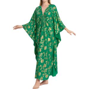 imageBsubseach Kaftan Dresses for Women Plus Size Caftan Batwing Sleeves Beach Cover Up Maxi Beach DressGreen