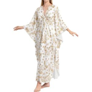 imageBsubseach Kaftan Dresses for Women Plus Size Caftan Batwing Sleeves Beach Cover Up Maxi Beach DressWhite