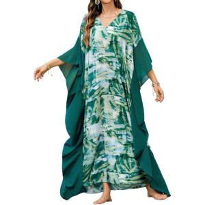 imageBsubseach Kaftan Dresses for Women Plus Size Swimsuit Cover Ups Stripe Print Maxi Beach Caftan Moo Moos DressGreen