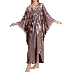 imageBsubseach Kaftan Dresses for Women Sparkly Glitter Batwing Sleeve Kaftan Cover Up Beach Maxi Dress LoungewearChocolate Brown