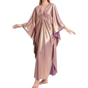imageBsubseach Kaftan Dresses for Women Sparkly Glitter Batwing Sleeve Kaftan Cover Up Beach Maxi Dress LoungewearGolden