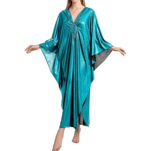 imageBsubseach Kaftan Dresses for Women Sparkly Glitter Batwing Sleeve Kaftan Cover Up Beach Maxi Dress LoungewearGreen