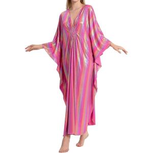 imageBsubseach Kaftan Dresses for Women Sparkly Glitter Batwing Sleeve Kaftan Cover Up Beach Maxi Dress LoungewearMulticolour1