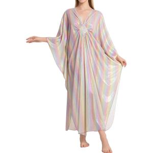 imageBsubseach Kaftan Dresses for Women Sparkly Glitter Batwing Sleeve Kaftan Cover Up Beach Maxi Dress LoungewearMulticolour2