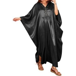 imageBsubseach Womens Plus Size Kaftan Dresses Sparkly Glitter V Neck Swimsuit Coverup Beach Maxi Silky Caftans LoungewearBlack