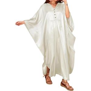 imageBsubseach Womens Plus Size Kaftan Dresses Sparkly Glitter V Neck Swimsuit Coverup Beach Maxi Silky Caftans LoungewearWhite