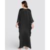 imageBsubseach Kaftan Dresses for Women Solid Color V Neck Batwing Sleeve Caftan Dress Satin Plus Size Maxi Beach Cover UpBlack