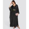 imageBsubseach Kaftan Dresses for Women Solid Color V Neck Batwing Sleeve Caftan Dress Satin Plus Size Maxi Beach Cover UpBlack