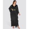 imageBsubseach Kaftan Dresses for Women Solid Color V Neck Batwing Sleeve Caftan Dress Satin Plus Size Maxi Beach Cover UpBlack