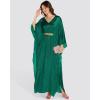imageBsubseach Kaftan Dresses for Women Solid Color V Neck Batwing Sleeve Caftan Dress Satin Plus Size Maxi Beach Cover UpDark Green