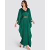 imageBsubseach Kaftan Dresses for Women Solid Color V Neck Batwing Sleeve Caftan Dress Satin Plus Size Maxi Beach Cover UpDark Green