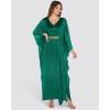 imageBsubseach Kaftan Dresses for Women Solid Color V Neck Batwing Sleeve Caftan Dress Satin Plus Size Maxi Beach Cover UpDark Green