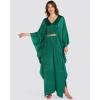 imageBsubseach Kaftan Dresses for Women Solid Color V Neck Batwing Sleeve Caftan Dress Satin Plus Size Maxi Beach Cover UpDark Green