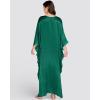 imageBsubseach Kaftan Dresses for Women Solid Color V Neck Batwing Sleeve Caftan Dress Satin Plus Size Maxi Beach Cover UpDark Green