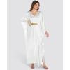imageBsubseach Kaftan Dresses for Women Solid Color V Neck Batwing Sleeve Caftan Dress Satin Plus Size Maxi Beach Cover UpWhite