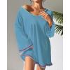 imageBsubseach Terry Cloth Cover Up Women Long Sleeve Bathing Suit Coverup Oversized Hooded Towel Dress with PocketsBlue