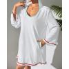 imageBsubseach Terry Cloth Cover Up Women Long Sleeve Bathing Suit Coverup Oversized Hooded Towel Dress with PocketsWhite