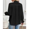 imageBsubseach Women Puff Long Sleeve Shirt Textured Button Down Cotton Work Blouse Eyelet Ruffle Collar Dressy Casual TopsBlack