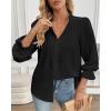 imageBsubseach Women Puff Long Sleeve Shirt Textured Button Down Cotton Work Blouse Eyelet Ruffle Collar Dressy Casual TopsBlack