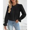 imageBsubseach Women Puff Long Sleeve Shirt Textured Button Down Cotton Work Blouse Eyelet Ruffle Collar Dressy Casual TopsBlack