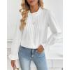 imageBsubseach Women Puff Long Sleeve Shirt Textured Button Down Cotton Work Blouse Eyelet Ruffle Collar Dressy Casual TopsWhite