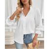 imageBsubseach Women Puff Long Sleeve Shirt Textured Button Down Cotton Work Blouse Eyelet Ruffle Collar Dressy Casual TopsWhite