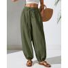 imageBsubseach Womens Cotton Harem Pants Elastic Waist Baggy Pant Drawstring Balloon Trouser Loose Beach Pants with PocketsArmy Green