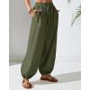 imageBsubseach Womens Cotton Harem Pants Elastic Waist Baggy Pant Drawstring Balloon Trouser Loose Beach Pants with PocketsArmy Green