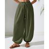 imageBsubseach Womens Cotton Harem Pants Elastic Waist Baggy Pant Drawstring Balloon Trouser Loose Beach Pants with PocketsArmy Green