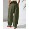 imageBsubseach Womens Cotton Harem Pants Elastic Waist Baggy Pant Drawstring Balloon Trouser Loose Beach Pants with PocketsArmy Green