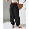imageBsubseach Womens Cotton Harem Pants Elastic Waist Baggy Pant Drawstring Balloon Trouser Loose Beach Pants with PocketsBlack